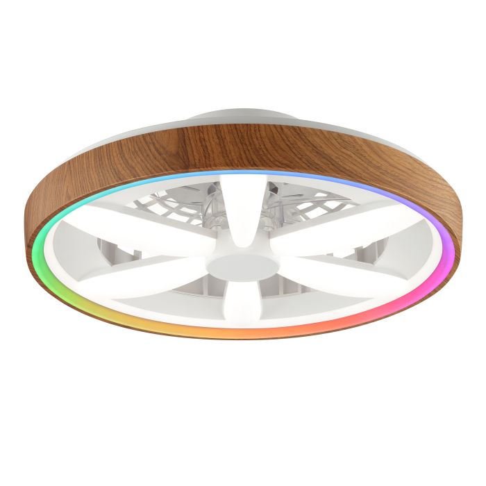 Kunststof plafondventilator hout, Roos, 48W, RGBW LED, met afstandsbediening