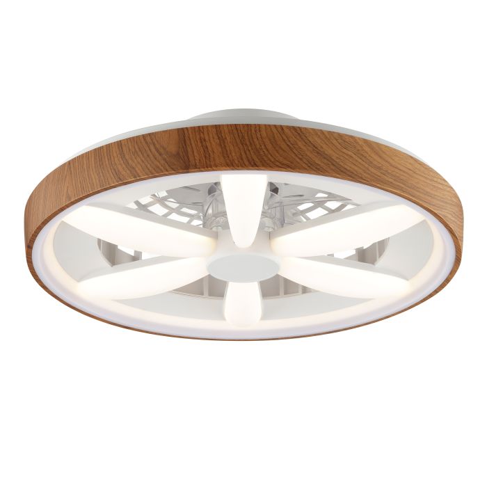 Kunststof plafondventilator hout, Roos, 48W, RGBW LED, met afstandsbediening