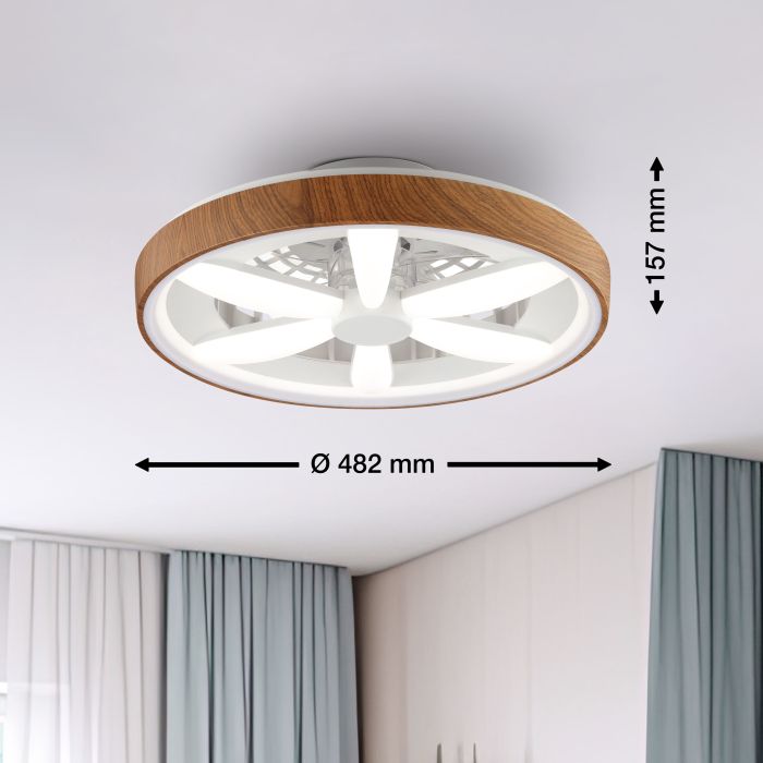 Kunststof plafondventilator hout, Roos, 48W, RGBW LED, met afstandsbediening