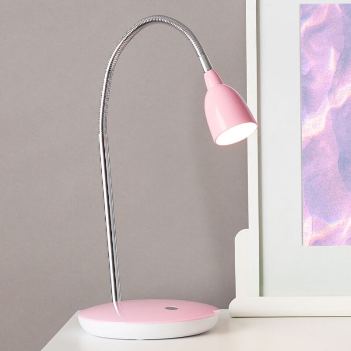 Kunststof bureaulamp roze, Kit, 3W, 3000K LED, met schakelaar
