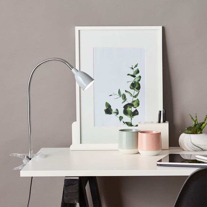 Kunststof klemspot grijs, Kit, 2,4W, 3000K LED, met schakelaar