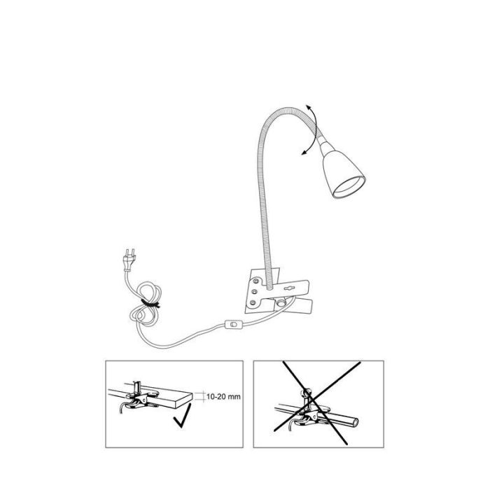 Kunststof klemspot grijs, Kit, 2,4W, 3000K LED, met schakelaar