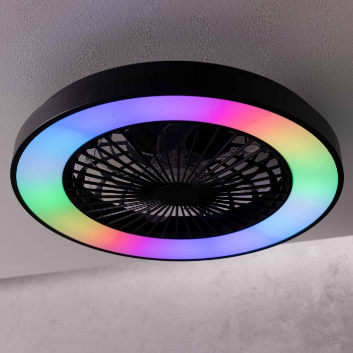 Moderne plafondventilator zwart, Yasir, 40W, RGBW LED, met afstandsbediening