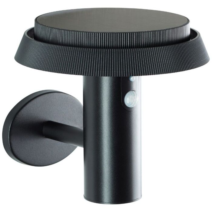 Metalen buiten wandlamp op zonne-energie zwart, Ridvan, 4W, 3000K LED, IP44