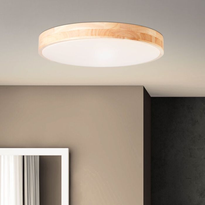 Moderne plafonnière hout, Asude, 60W, warm tot koud wit verstelbare LED, met afstandsbediening