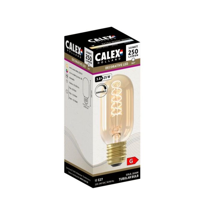 Dimbare Calex E27 LED buislamp amber, 3,8W, 2100K