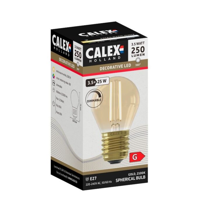 Dimbare Calex E27 LED filament lamp amber, 3,5W, 2100K