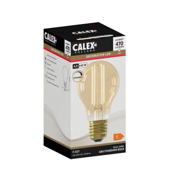 Dimbare Calex E27 LED filament lamp amber, 4,5W, 2100K