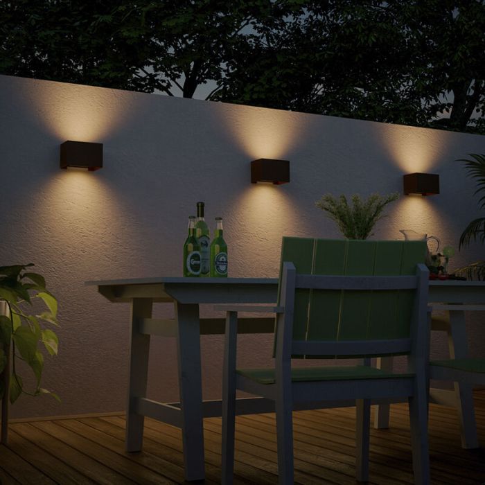 Roestkleurige up down wandlamp aluminium, Dion, 7W, 3000K LED, IP54