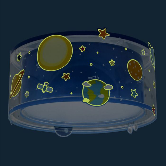 Blauwe kinderkamer plafondlamp kunststof, Planeten