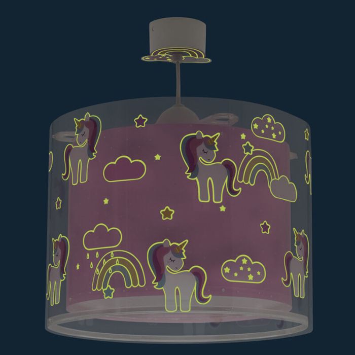 Roze kinderkamer hanglamp kunststof, Unicorn