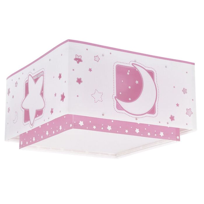 Roze kinderkamer plafondlamp kunststof, Maan en sterren