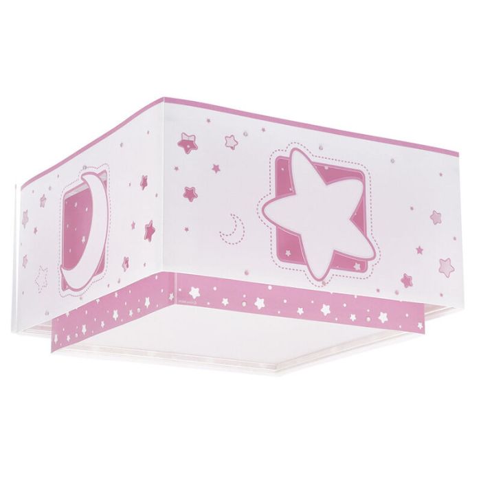 Roze kinderkamer plafondlamp kunststof, Maan en sterren