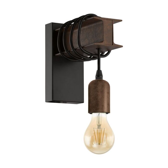 Zwarte landelijke wandlamp, Anton, staal