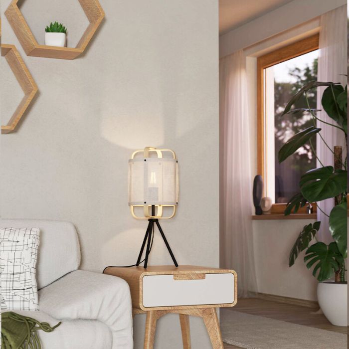 Witte retro tafellamp stof, Rocco, met schakelaar