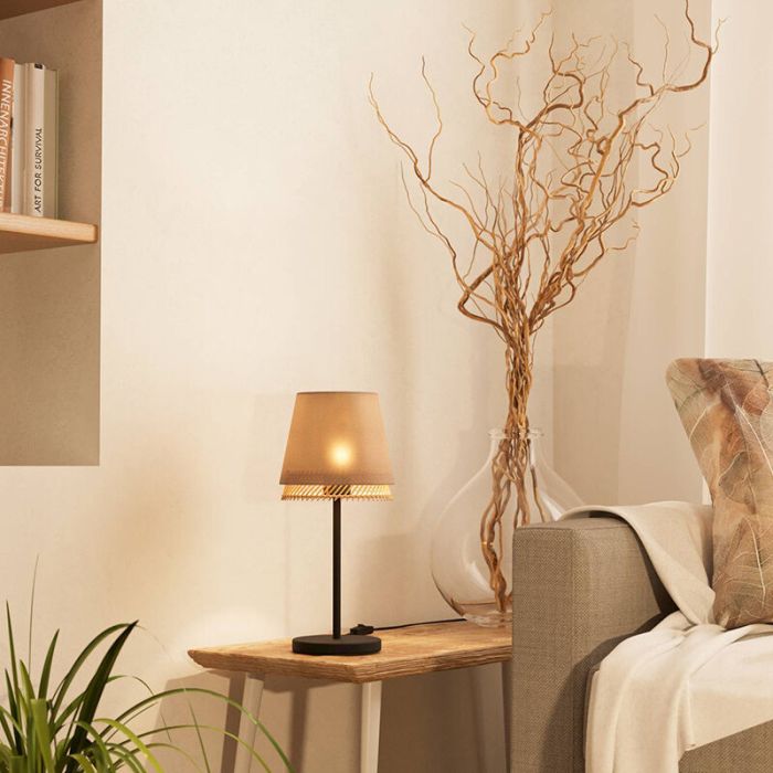 Beige tafellamp stof, Ruby, met schakelaar