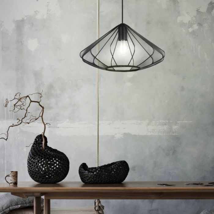 Zwarte industriële hanglamp staal, Agnese