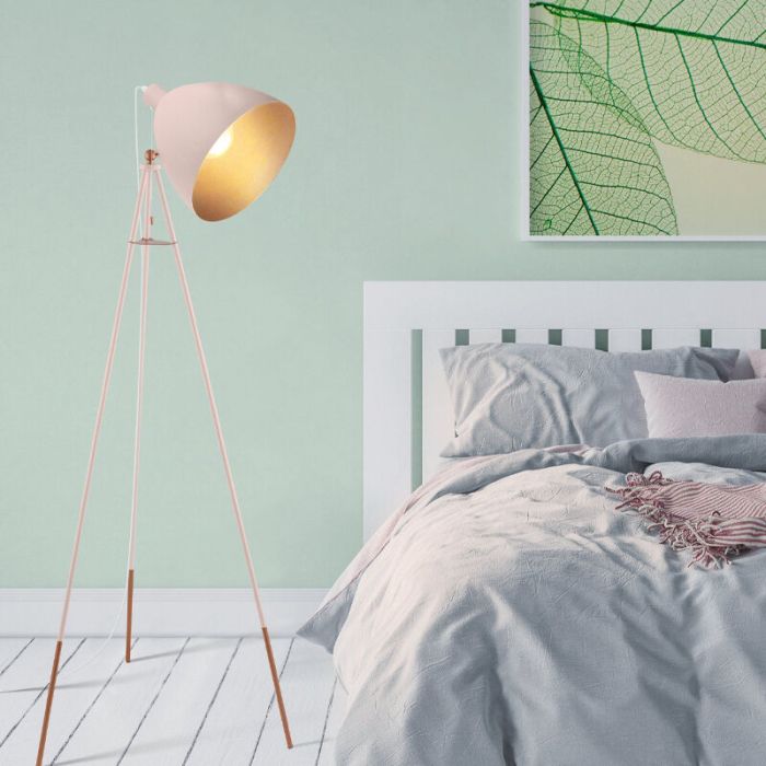 Koperen moderne driepoot vloerlamp staal, Maick