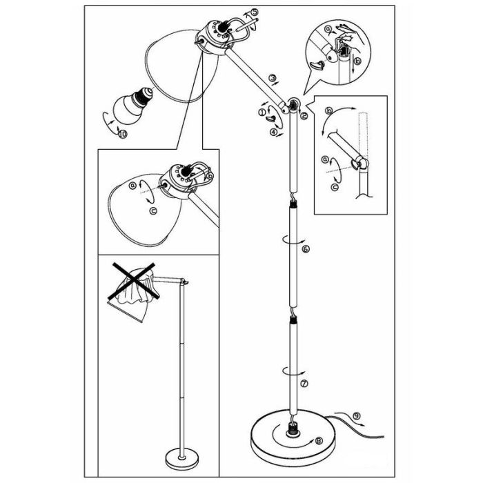 Zwarte industriële vloerlamp metaal, Lavinio, met schakelaar