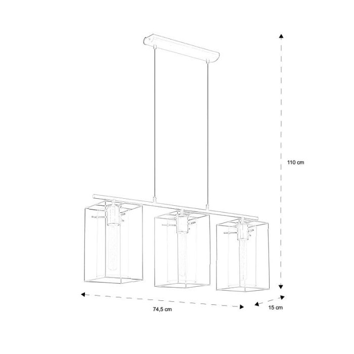Zwarte industriële hanglamp glas, Aprica