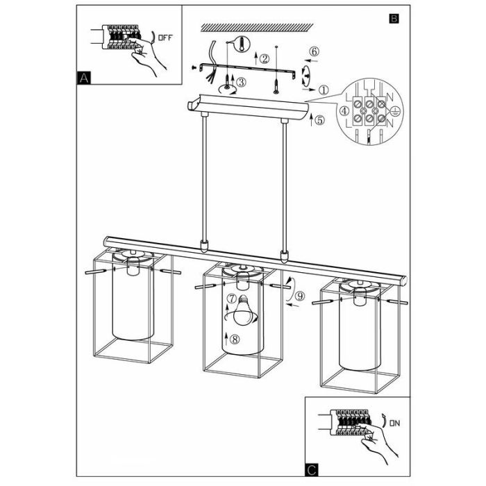 Zwarte industriële hanglamp glas, Aprica