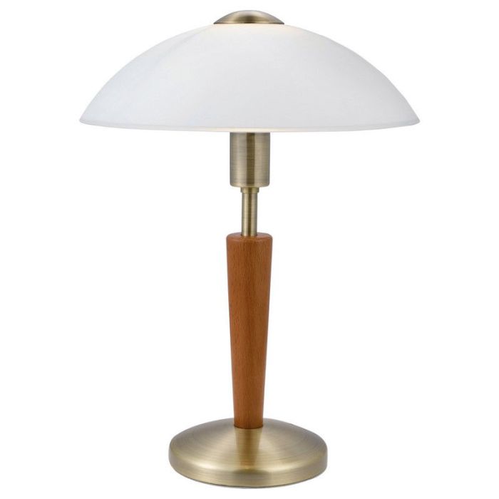 Bronzen klassieke tafellamp hout, Miam, met touchdimmer