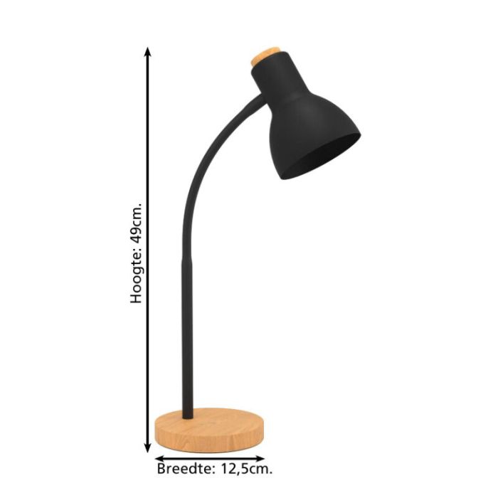 Zwarte moderne tafellamp aluminium, Serena, 5,5W, 3000K LED, met touchdimmer