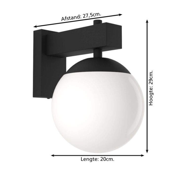 Zwarte moderne buitenlamp glas, Boris, IP44