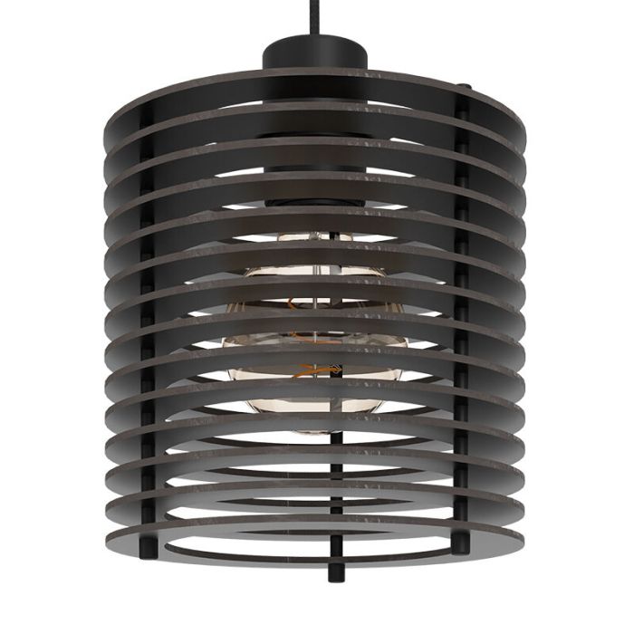 Zwarte industriële hanglamp hout, Randy