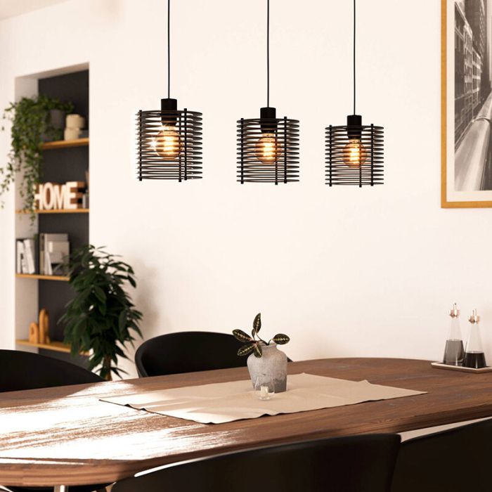 Zwarte industriële hanglamp hout, Randy