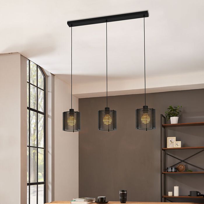 Zwarte industriële hanglamp hout, Randy