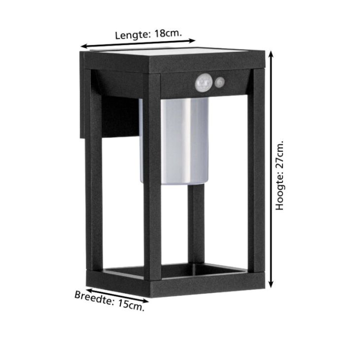 Zwarte moderne buiten wandlamp op zonne-energie aluminium, Kwame, 3,7W, 4000K LED, IP44