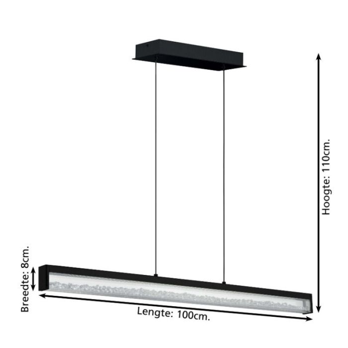 Zwarte design hanglamp kristal, Aarnoud, 6W, warm tot koud wit verstelbare LED, met touchdimmer
