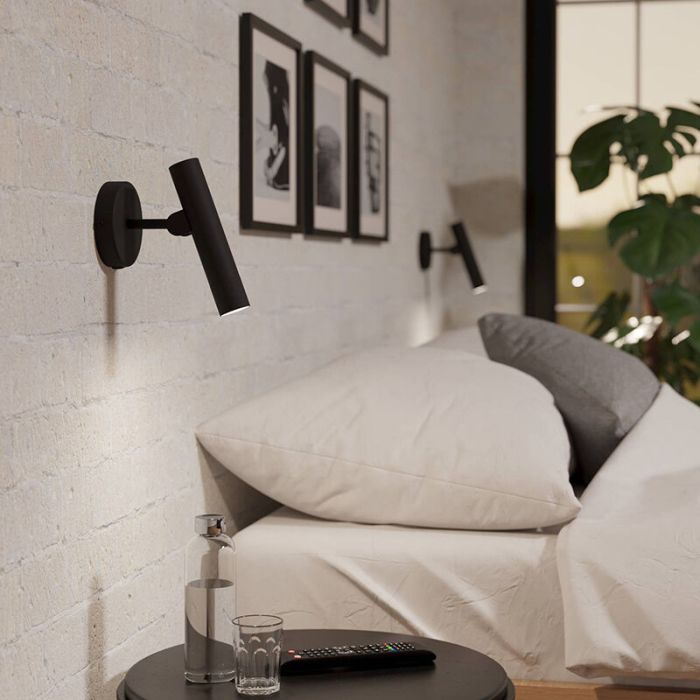 Zwarte moderne wandlamp aluminium, Aleyna, 5W, 3000K LED, met schakelaar