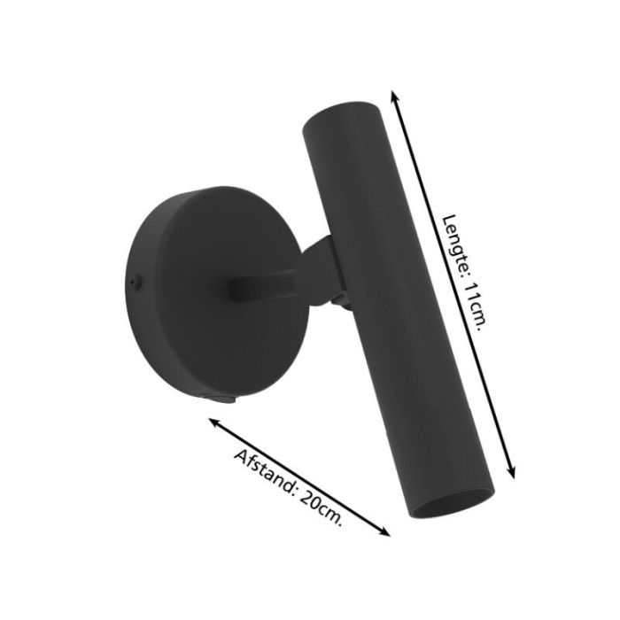 Zwarte moderne wandlamp aluminium, Aleyna, 5W, 3000K LED, met schakelaar