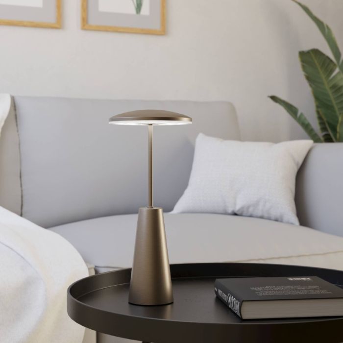 Bronzen moderne tafellamp staal, Ishika, 2,8W, white switch LED, IP54, met touchdimmer