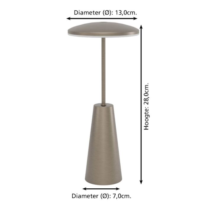 Bronzen moderne tafellamp staal, Ishika, 2,8W, white switch LED, IP54, met touchdimmer
