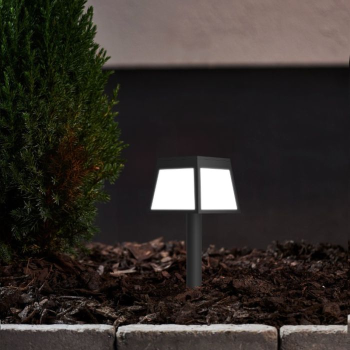 Zwarte solar prikspots kunststof, Imelda, 7,5W, 3000K LED, IP65