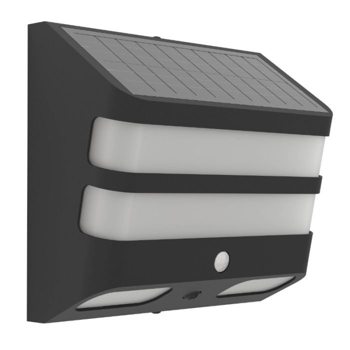Zwarte buiten wandlamp op zonne-energie kunststof, Hisham, 6,5W, 4000K LED, IP65