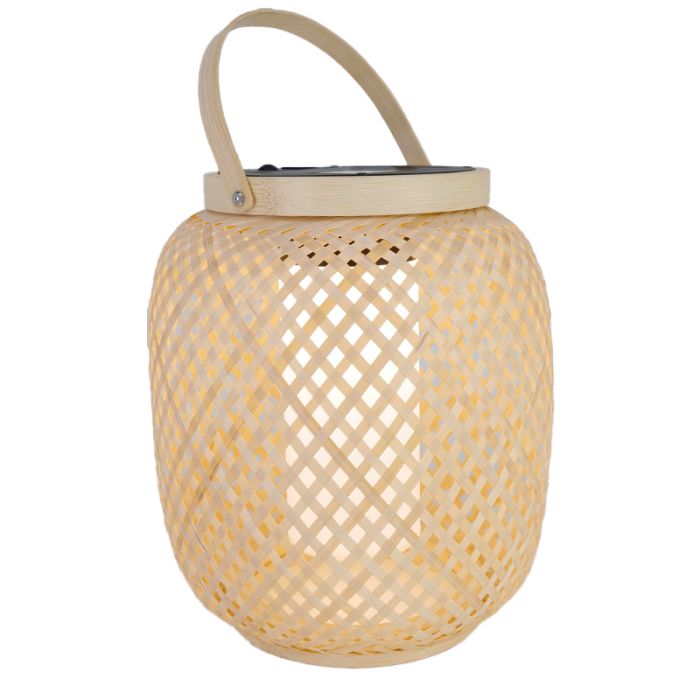 Bruine buiten tafellamp op zonne-energie hout, Hanin, 3,3W, 4000K LED, IP44, met schakelaar