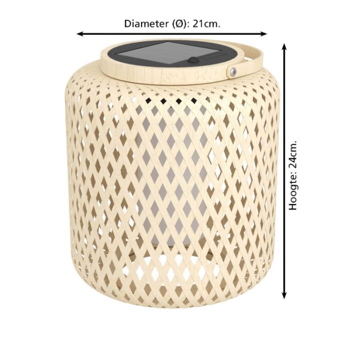 Bruine buiten tafellamp op zonne-energie hout, Hanin, 3,3W, 4000K LED, IP44, met schakelaar