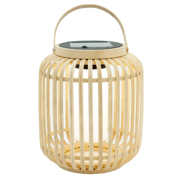 Bruine buiten tafellamp op zonne-energie hout, Hanin, 3,3W, 4000K LED, IP44, met schakelaar