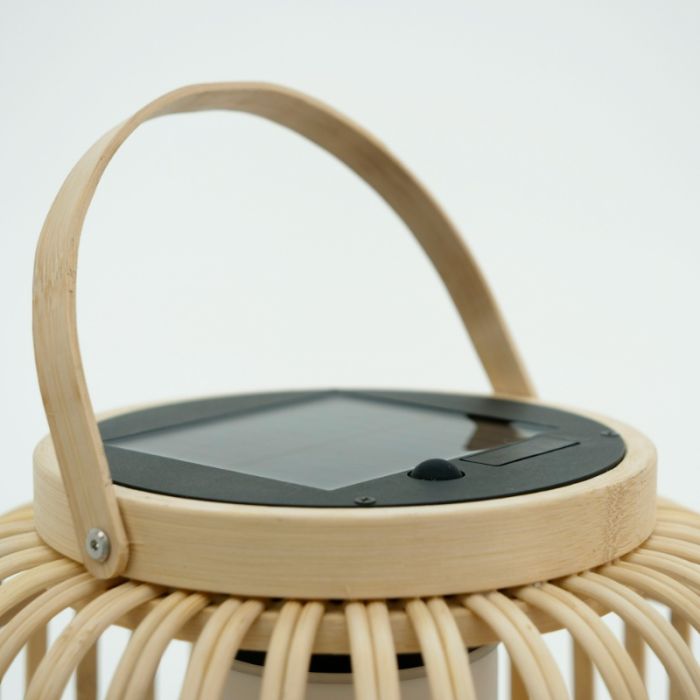 Bruine buiten tafellamp op zonne-energie hout, Hanin, 3,3W, 4000K LED, IP44, met schakelaar