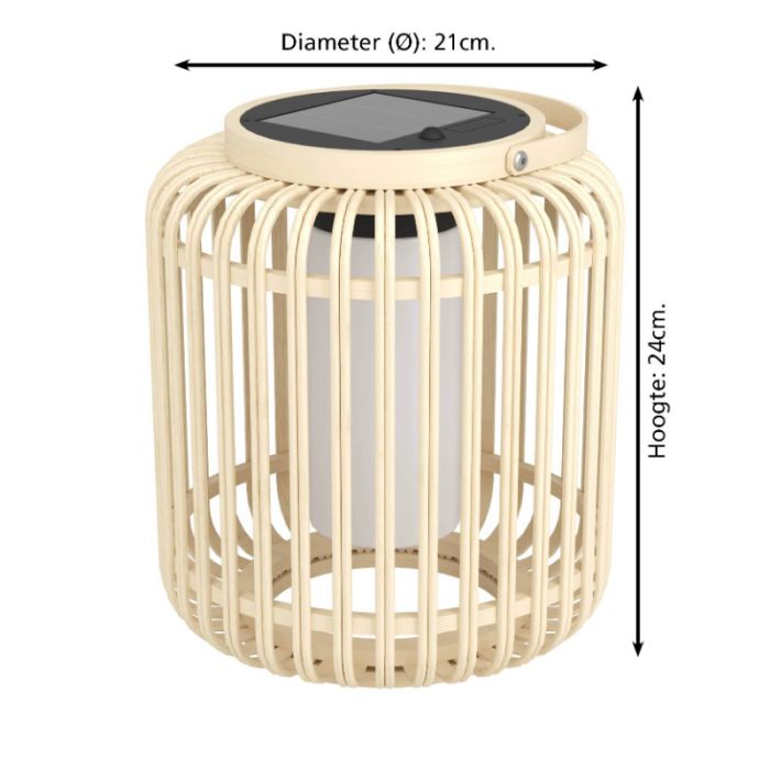Bruine buiten tafellamp op zonne-energie hout, Hanin, 3,3W, 4000K LED, IP44, met schakelaar