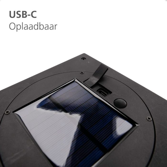 Zwarte solar buiten tafellamp, Hillebrand, 3,3W, 4000K LED, IP54, met schakelaar