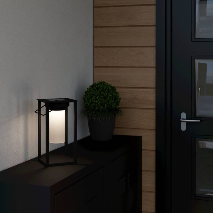 Zwarte solar buiten tafellamp, Hillebrand, 3,3W, 4000K LED, IP54, met schakelaar