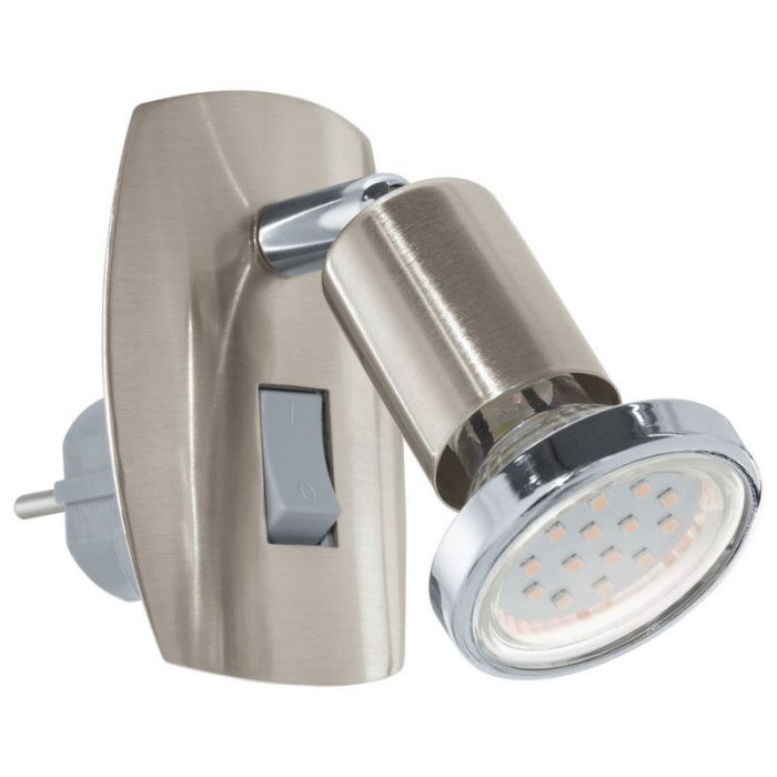 Nikkelen stopcontact wandlamp metaal, Alejandra, met schakelaar