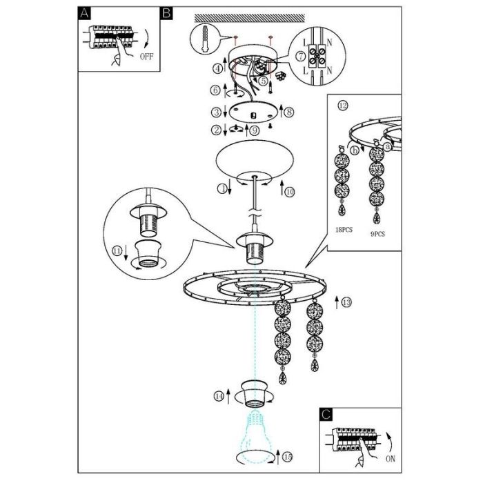 Chromen design hanglamp kristal, Ayden
