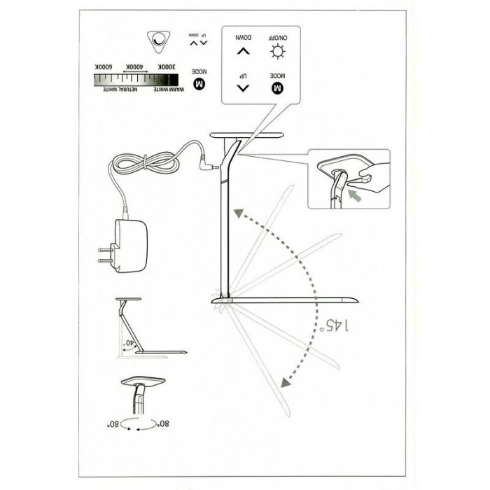 Witte design bureaulamp kunststof, Ayman, 3W, warm tot koud wit verstelbare LED, met touchdimmer