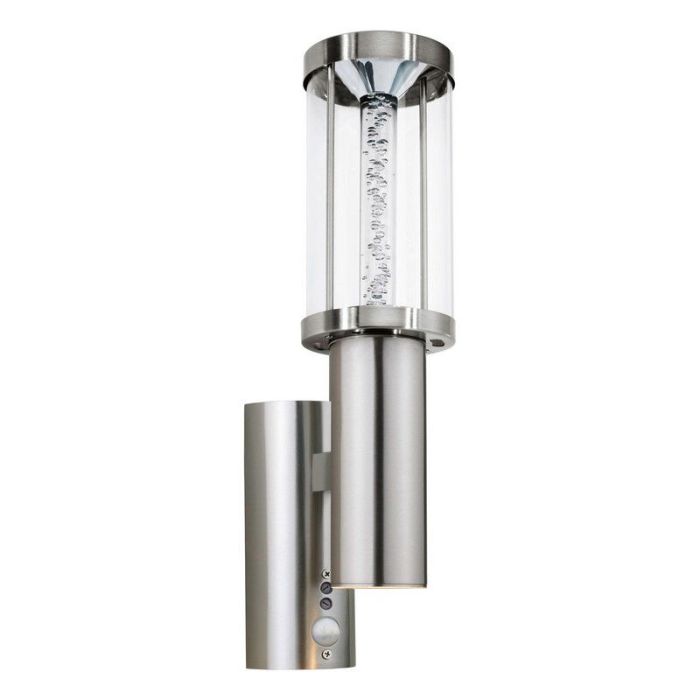 Zilveren klassieke buiten wandlamp met bewegingssensor glas, Minou, IP44